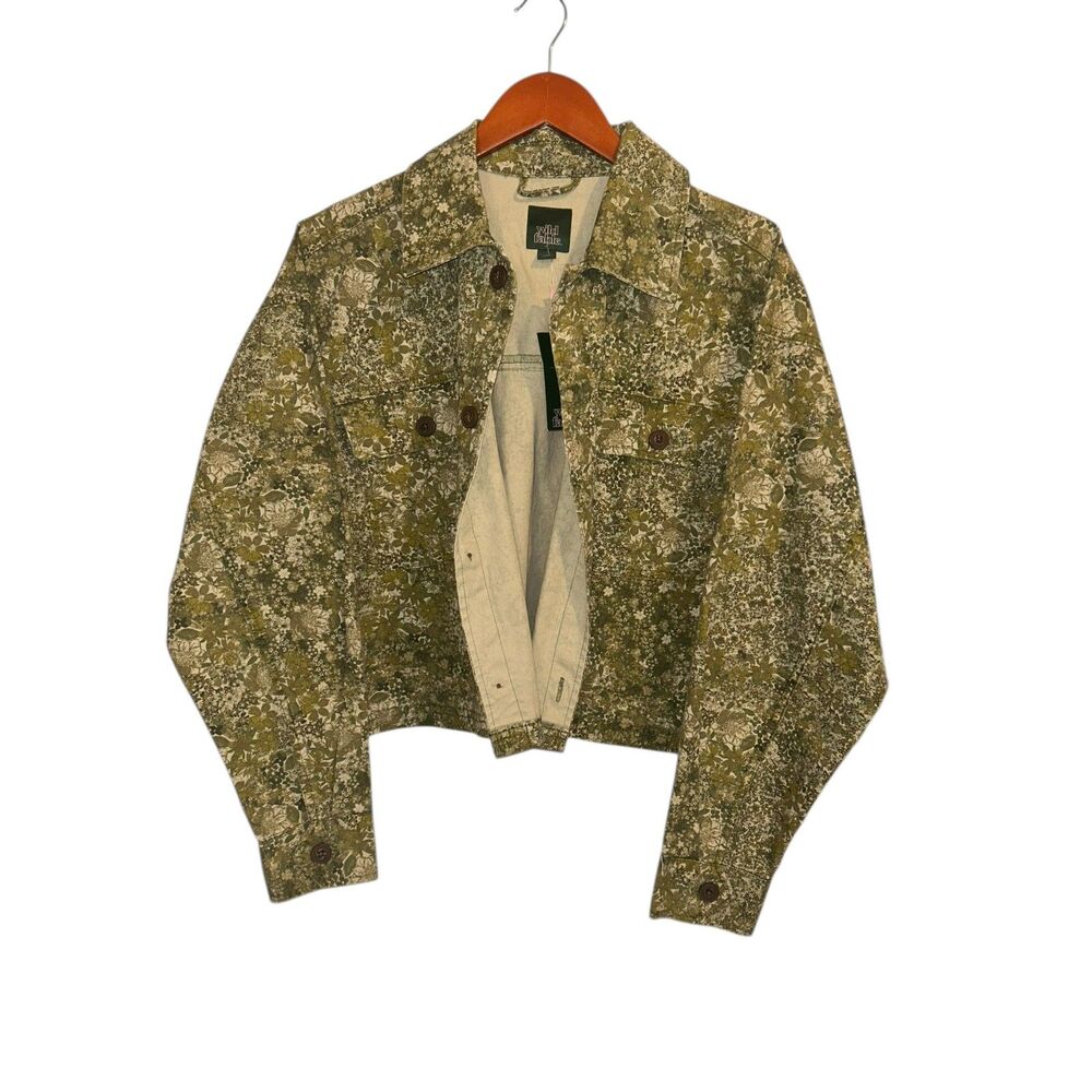 229 Wild Fable Green Floral Cropped Denim Jacket